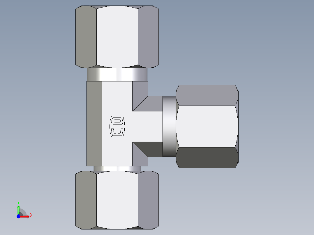 卡套式工业通用硬管接头EO_Swivel_nut_run_tee_EL08SCF前视图