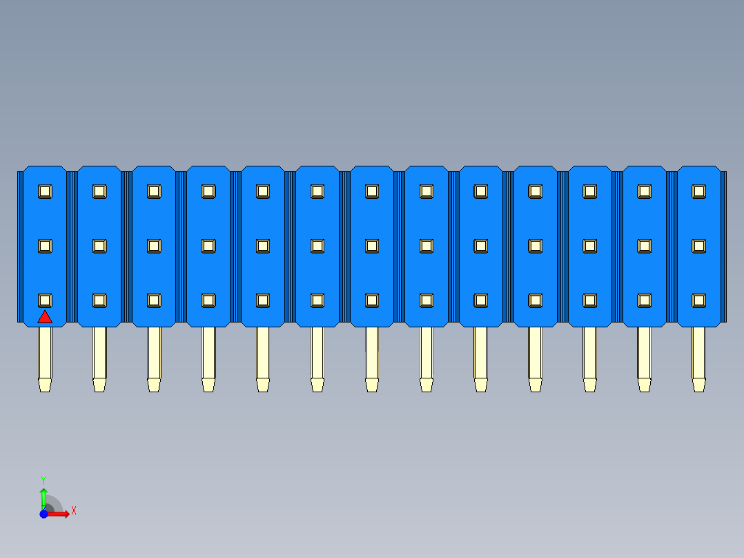 彩色公排针 100mil 2.54mm 系列-DS1022_blue_3x13p_100mil_TypeD_rev1.0前视图