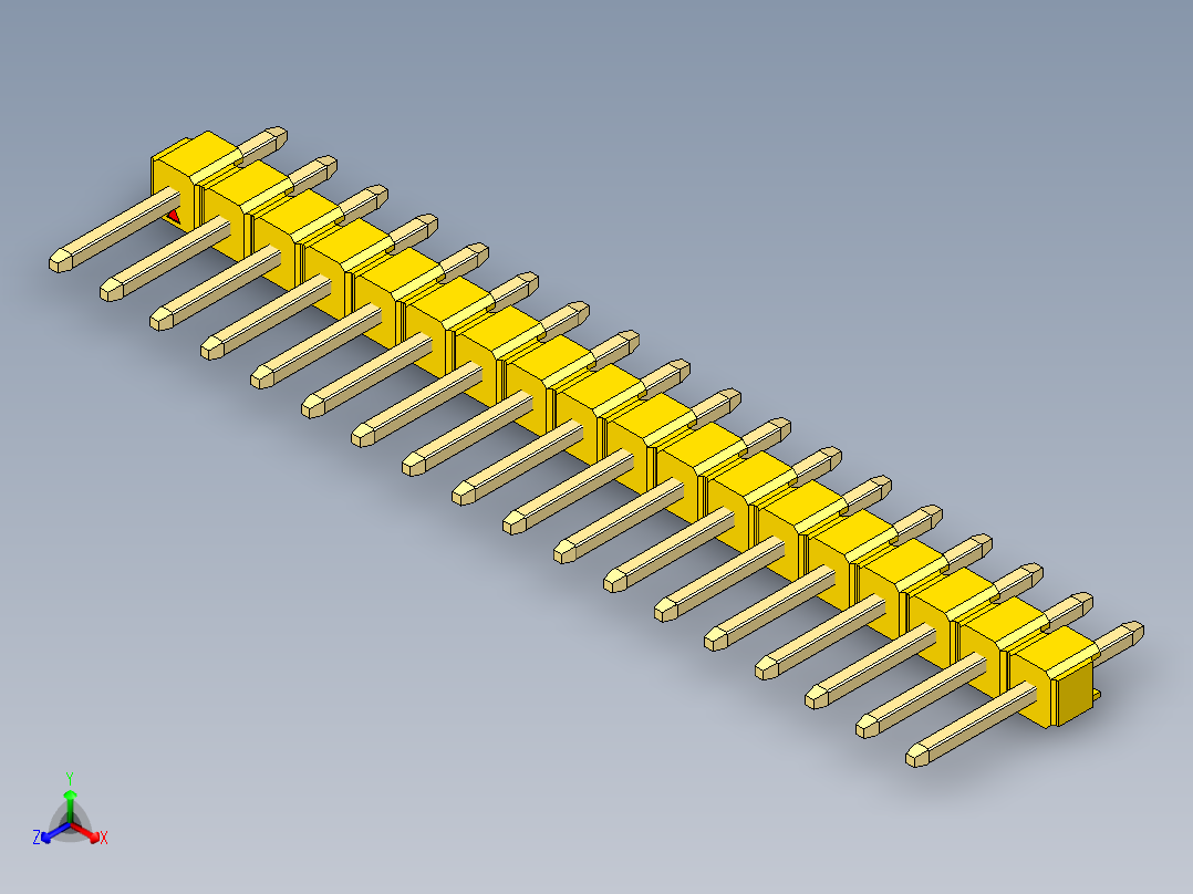 彩色公头100mil（2.54mm）系列-DS1021_yellow_1x18p_100mil_Type1_rev1.0正等轴测图