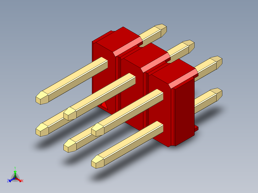 彩色公头100mil（2.54mm）系列-DS1021_red_2x03p_100mil_Type1_rev1.0正等轴测图