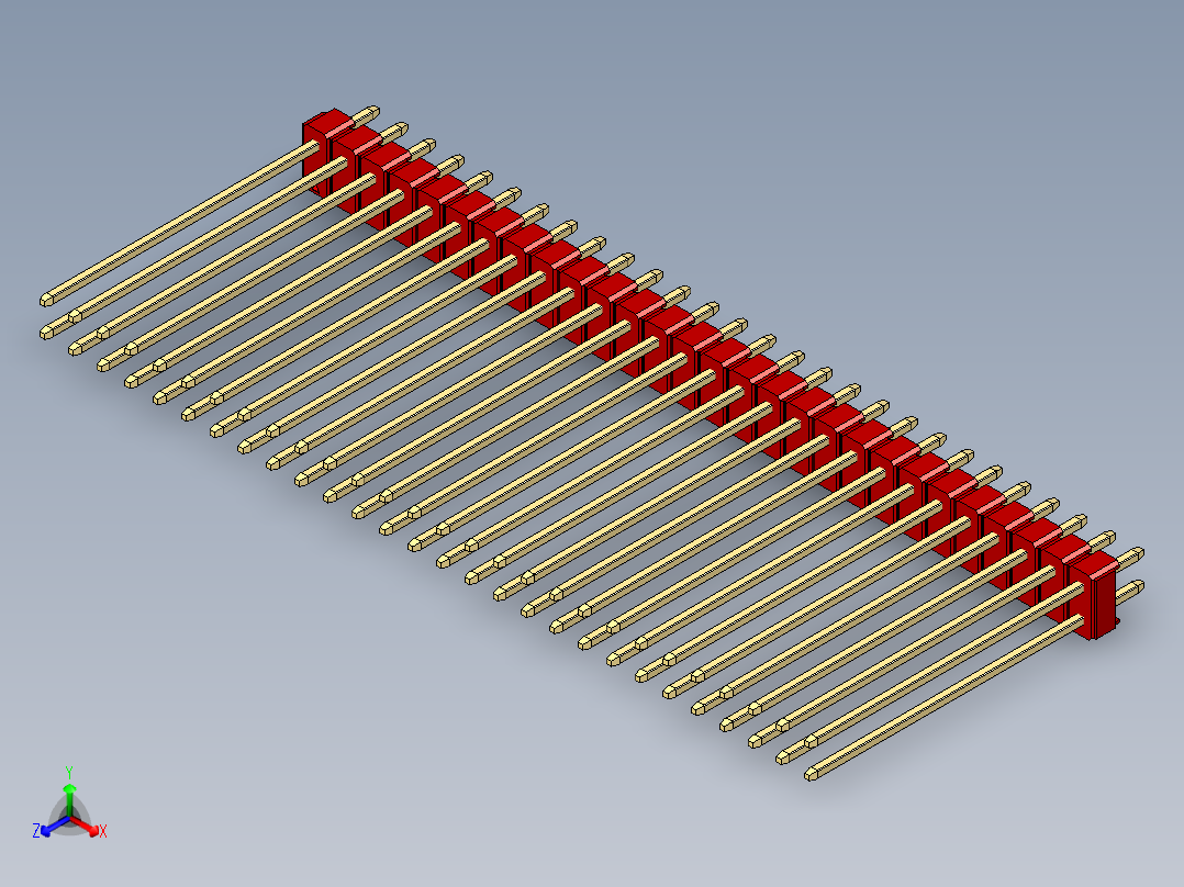 彩色公头100mil（2.54mm）系列-DS1021_red_2x28p_100mil_Type43_rev1.0正等轴测图