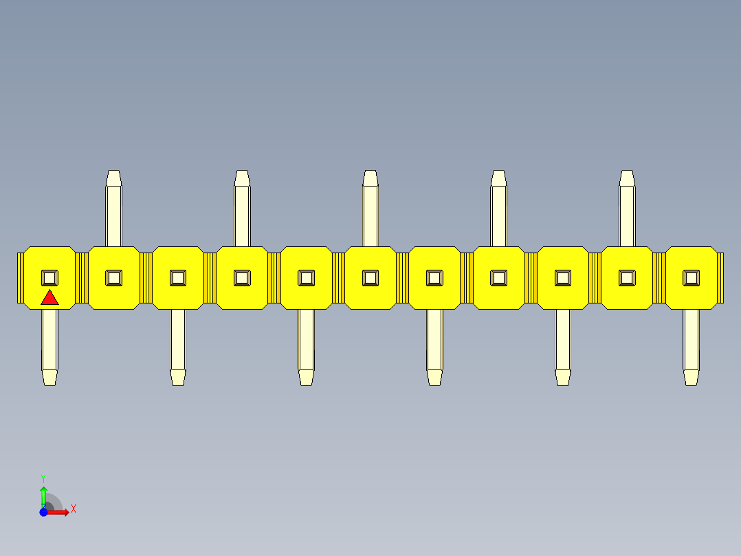 彩色公排针 100mil 2.54mm 系列-DS1022_yellow_11p_100mil_Type_SMT_R2_rev1.0前视图