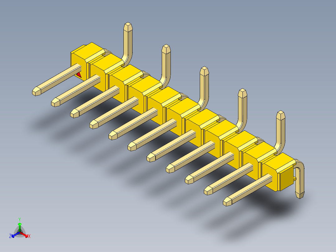 彩色公排针 100mil 2.54mm 系列-DS1022_yellow_11p_100mil_Type_SMT_R2_rev1.0正等轴测图