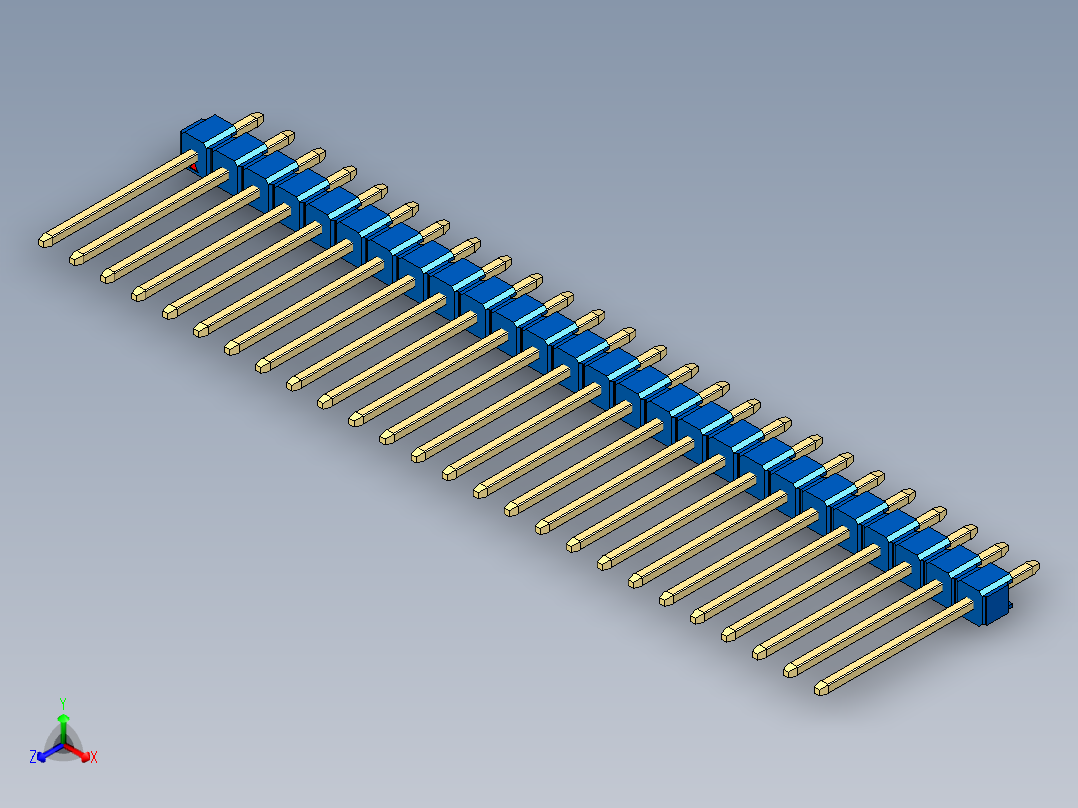 彩色公头100mil（2.54mm）系列-DS1021_blue_1x26p_100mil_Type5_rev1.0正等轴测图
