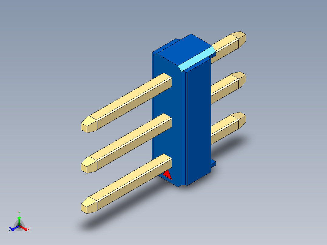 彩色公头100mil（2.54mm）系列-DS1021_blue_3x01p_100mil_Type1_rev1.0正等轴测图