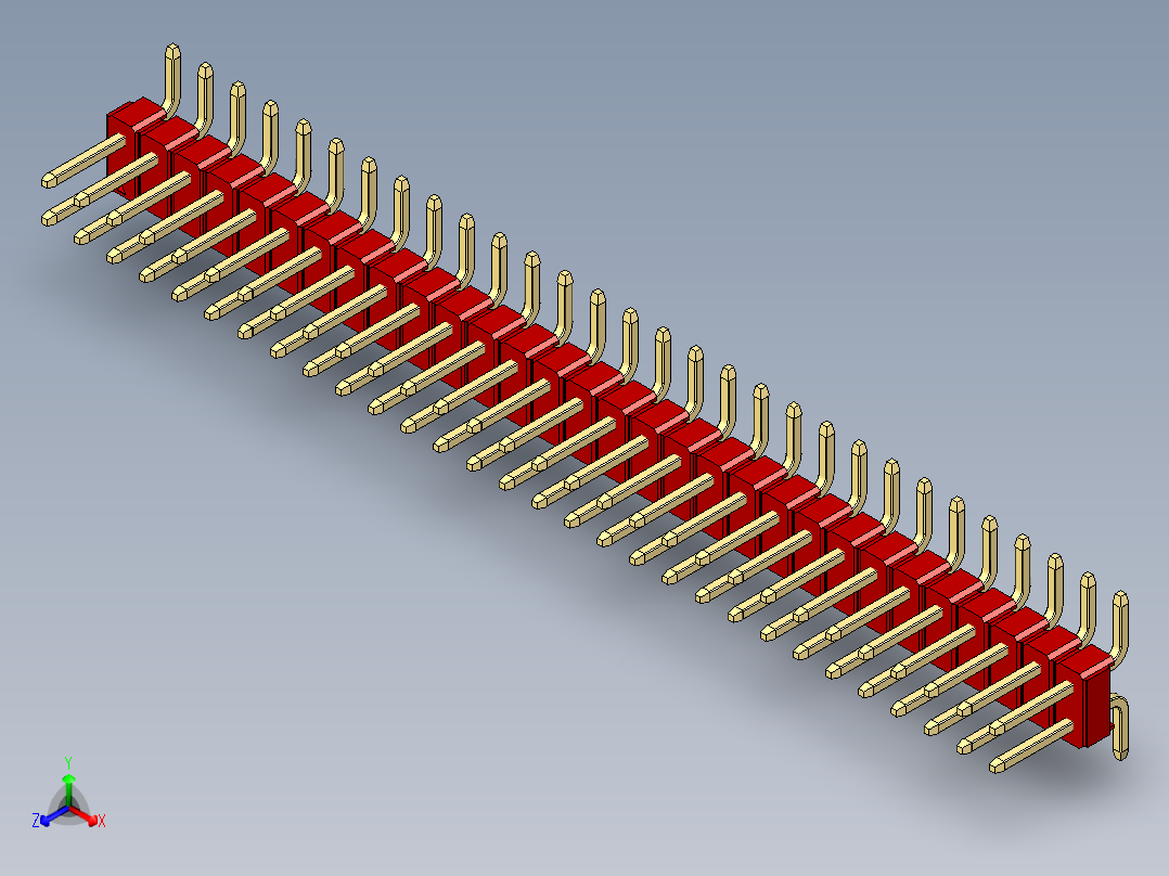 彩色公排针 100mil 2.54mm 系列-DS1022_red_60p_100mil_TypeSMT_rev1.0正等轴测图