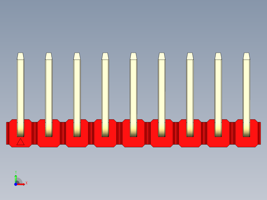 彩色公排针 100mil 2.54mm 系列-DS1022_red_09p_100mil_TypeU_rev1.0前视图