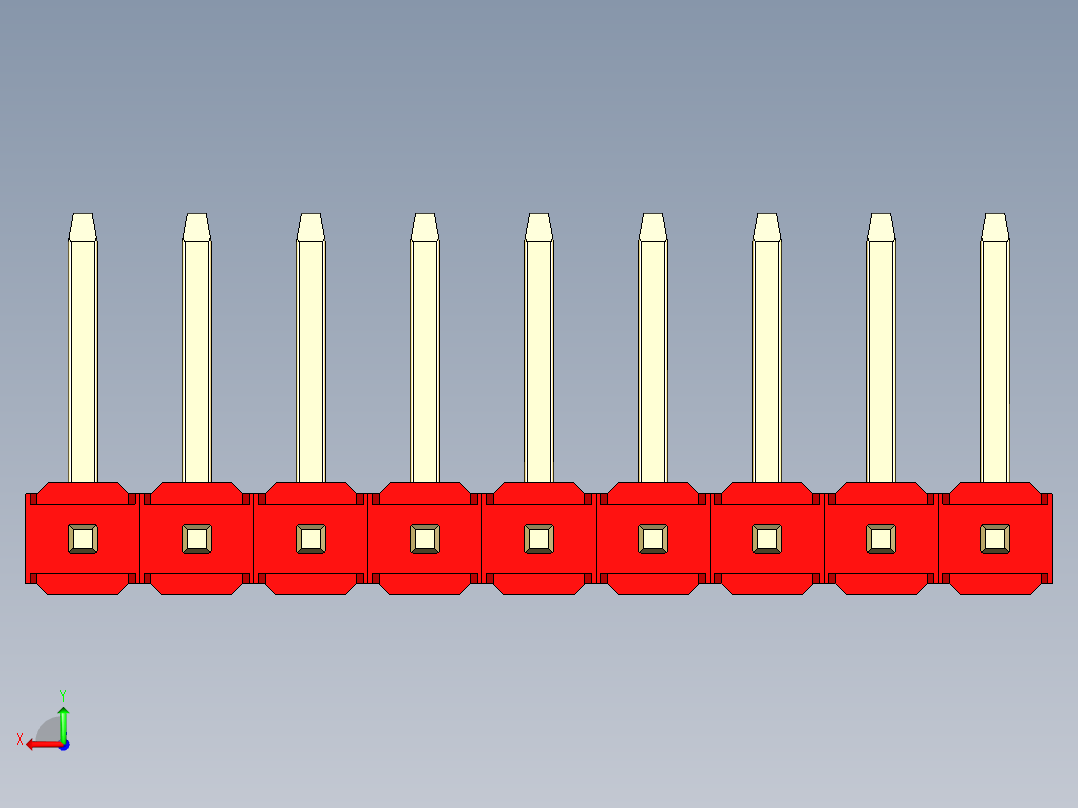 彩色公排针 100mil 2.54mm 系列-DS1022_red_09p_100mil_TypeU_rev1.0后视图