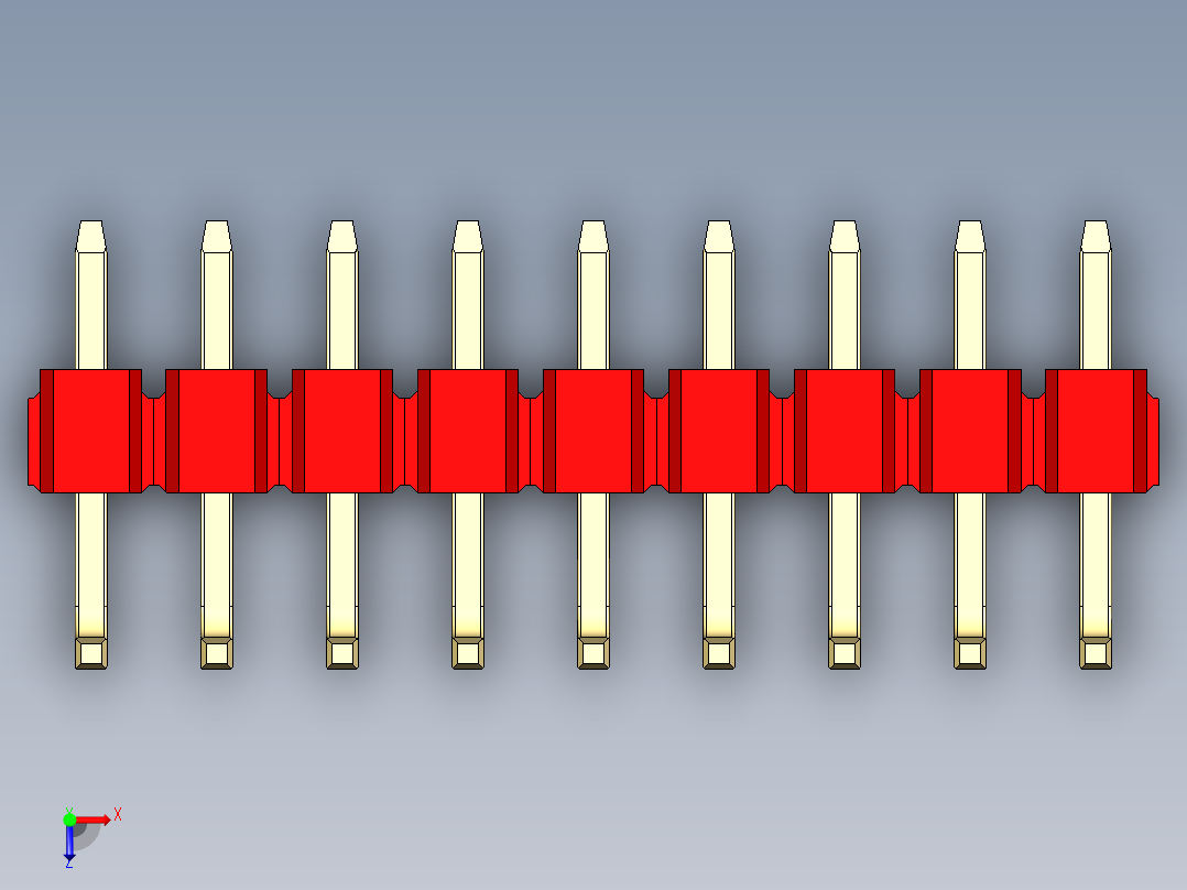 彩色公排针 100mil 2.54mm 系列-DS1022_red_09p_100mil_TypeU_rev1.0俯视图