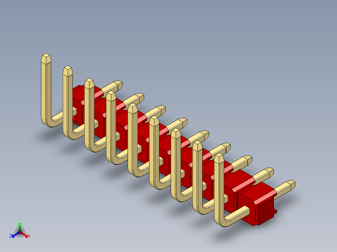 彩色公排针 100mil 2.54mm 系列-DS1022_red_09p_100mil_TypeU_rev1.0正等轴测图