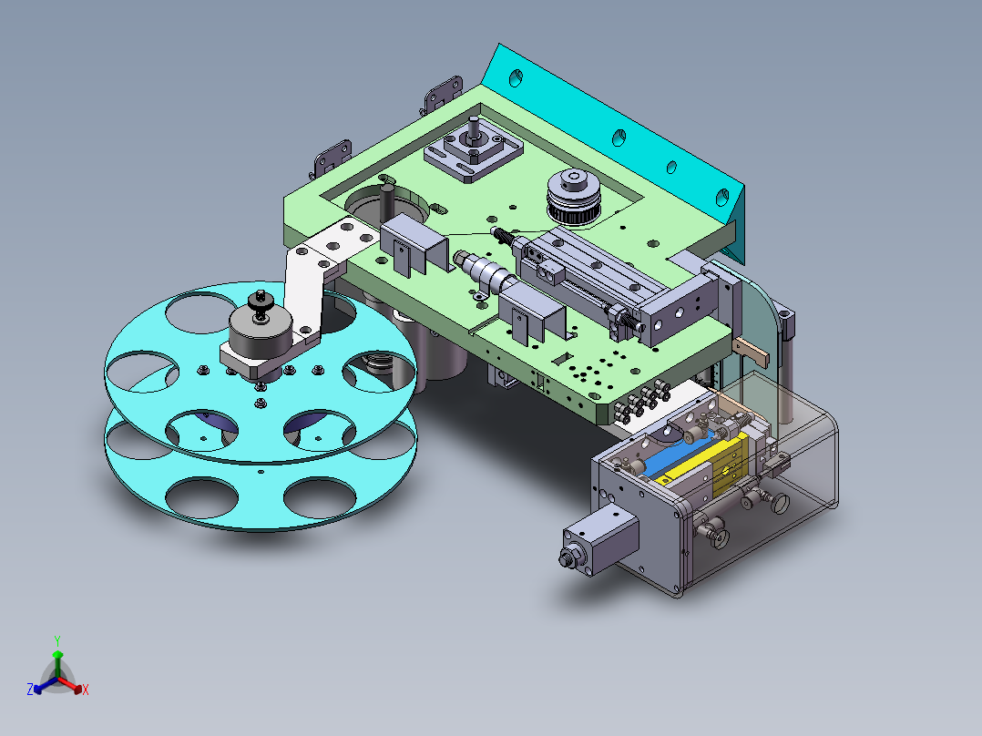 手机电池盖贴标机正等轴测图