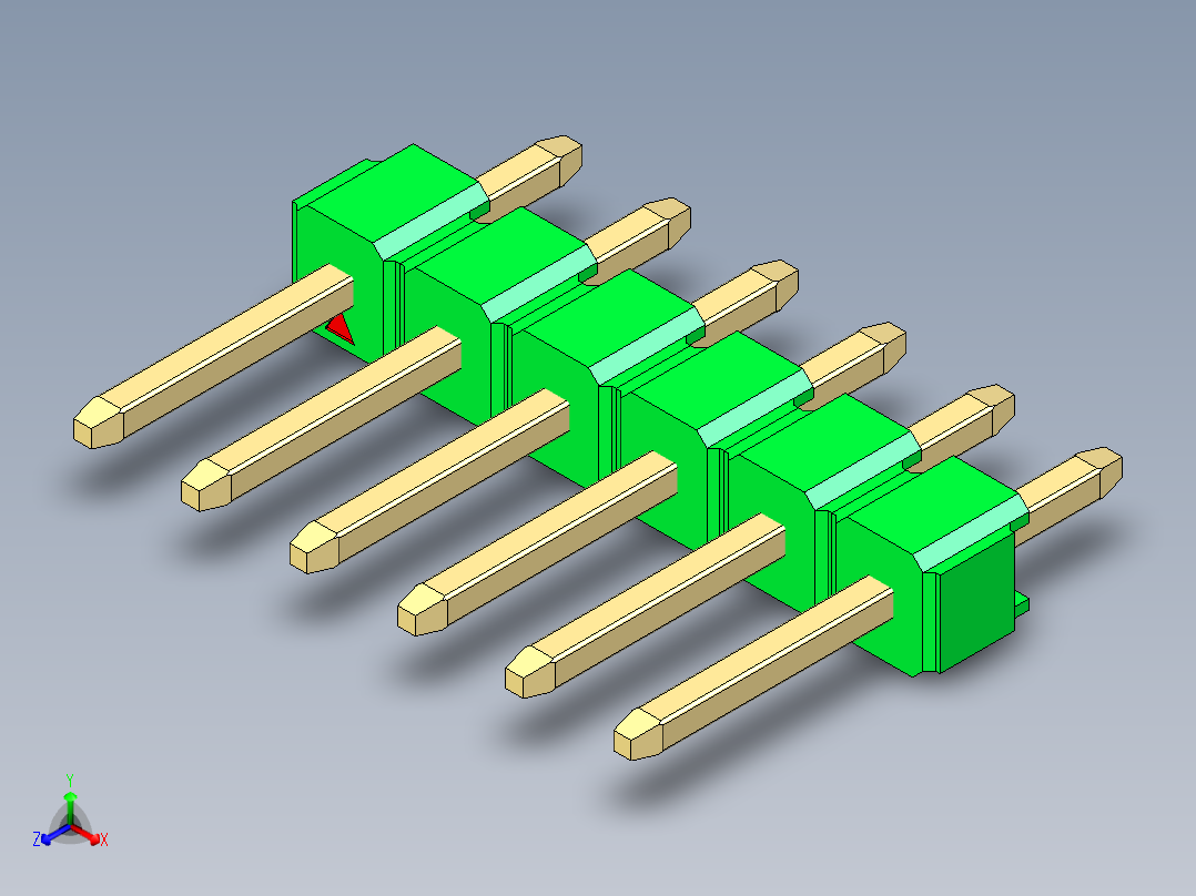 彩色公头100mil（2.54mm）系列-DS1021_green_1x06p_100mil_Type1_rev1.0正等轴测图