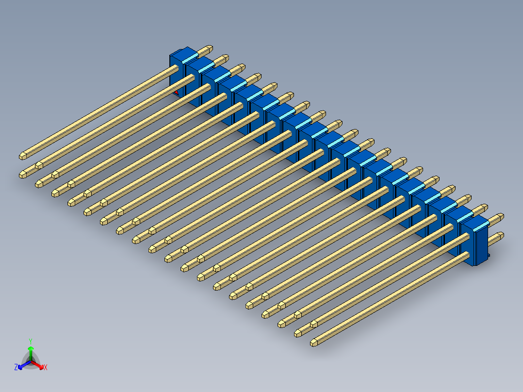 彩色公头100mil（2.54mm）系列-DS1021_blue_2x19p_100mil_Type43_rev1.0正等轴测图