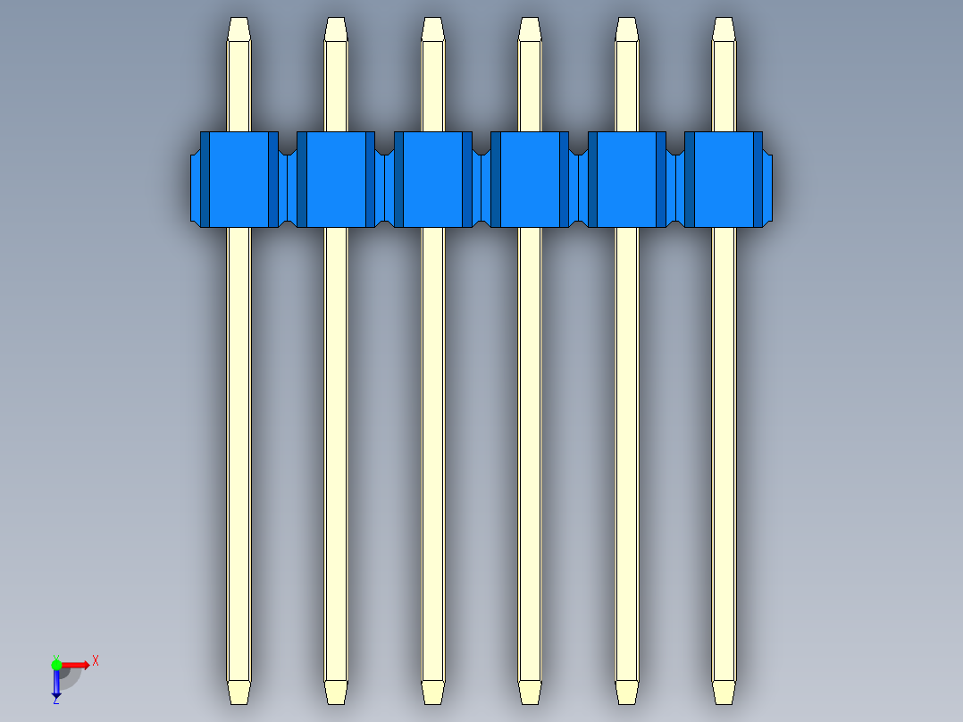 彩色公头100mil（2.54mm）系列-DS1021_blue_1x06p_100mil_Type5_rev1.0俯视图