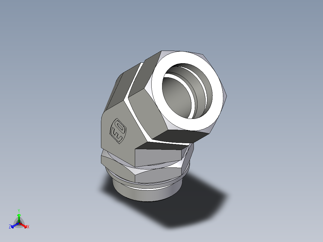 卡套式工业通用硬管接头EO_Adjustable_locknut_45_deg_elbow_VEE35ZLMCF正等轴测图