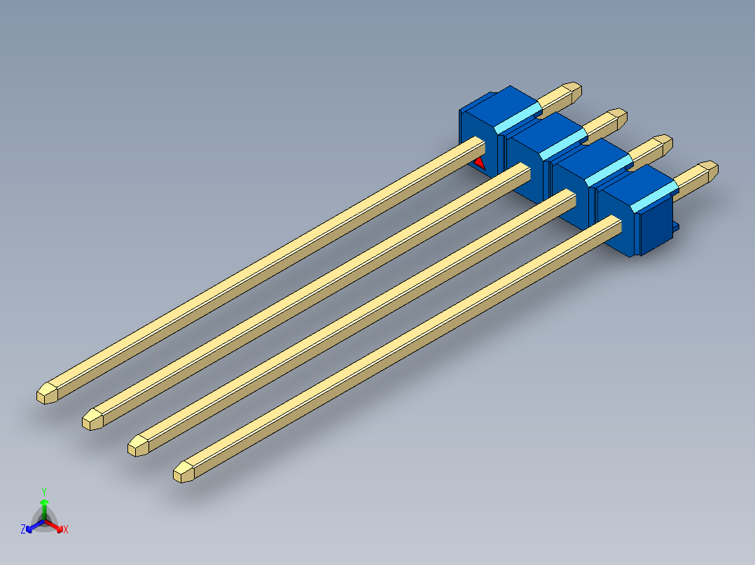 彩色公头100mil（2.54mm）系列-DS1021_blue_1x04p_100mil_Type43_rev1.0正等轴测图