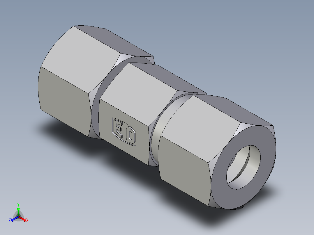 卡套式工业通用硬管接头EO_Distance_piece_adapter_DA10ZLCF正等轴测图