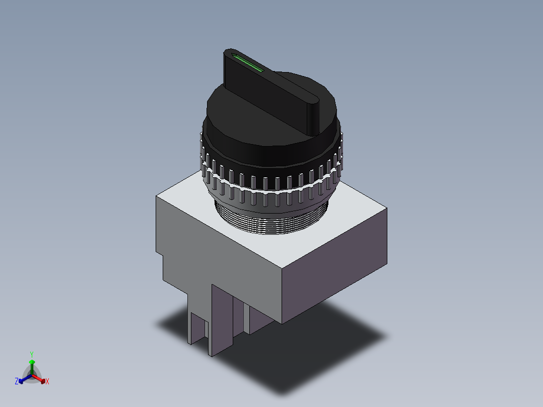 旋钮开关YW1S-2E10(自锁二档开关)正等轴测图