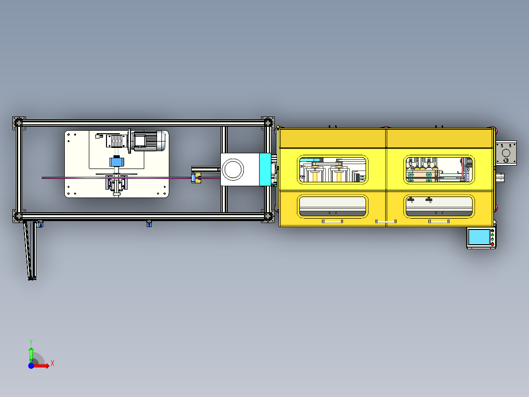 翅片成型机，铝箔成型机，伺服切刀，闭环张紧控制，开卷机构前视图