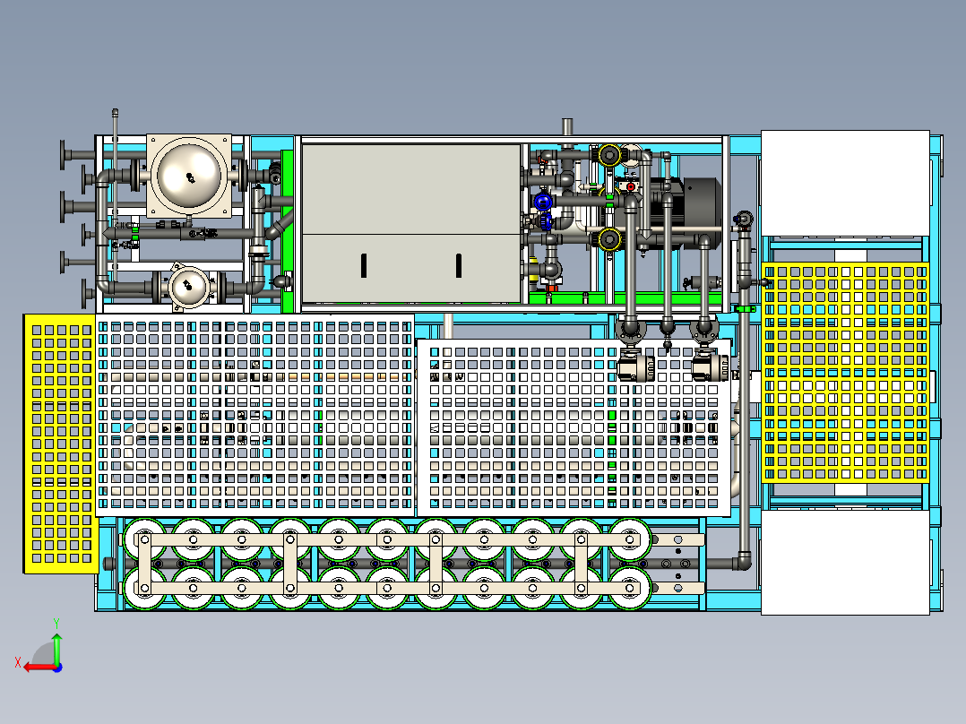 高压反渗透设备装置图-DTRO设备三维模型后视图