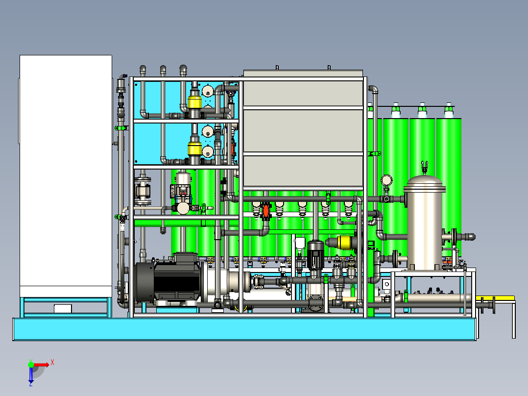 高压反渗透设备装置图-DTRO设备三维模型俯视图