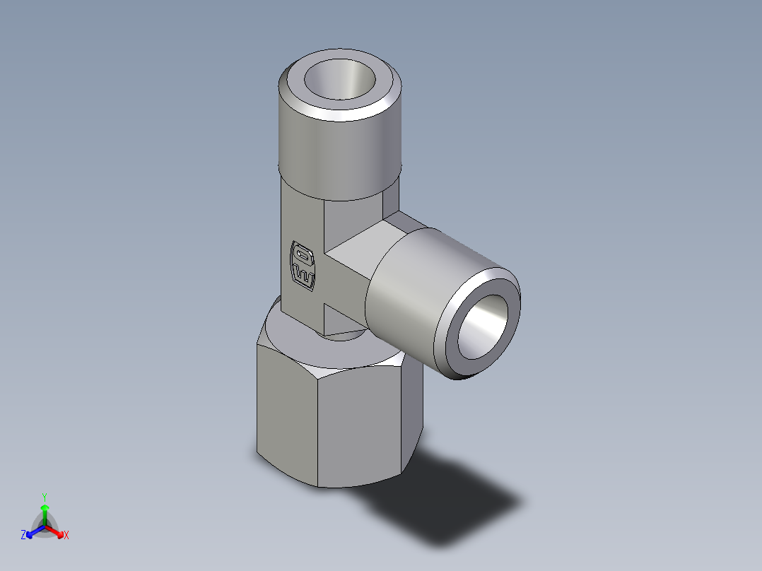 卡套式工业通用硬管接头EO_Standpipe_run_tee_EVL06SOMD71正等轴测图