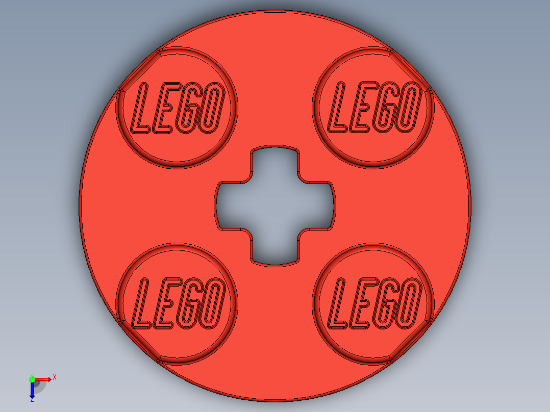 乐高零件 4032 板 2 x 2 圆形-403221 Red Plate 2 x 2 Round.SLDPRT俯视图