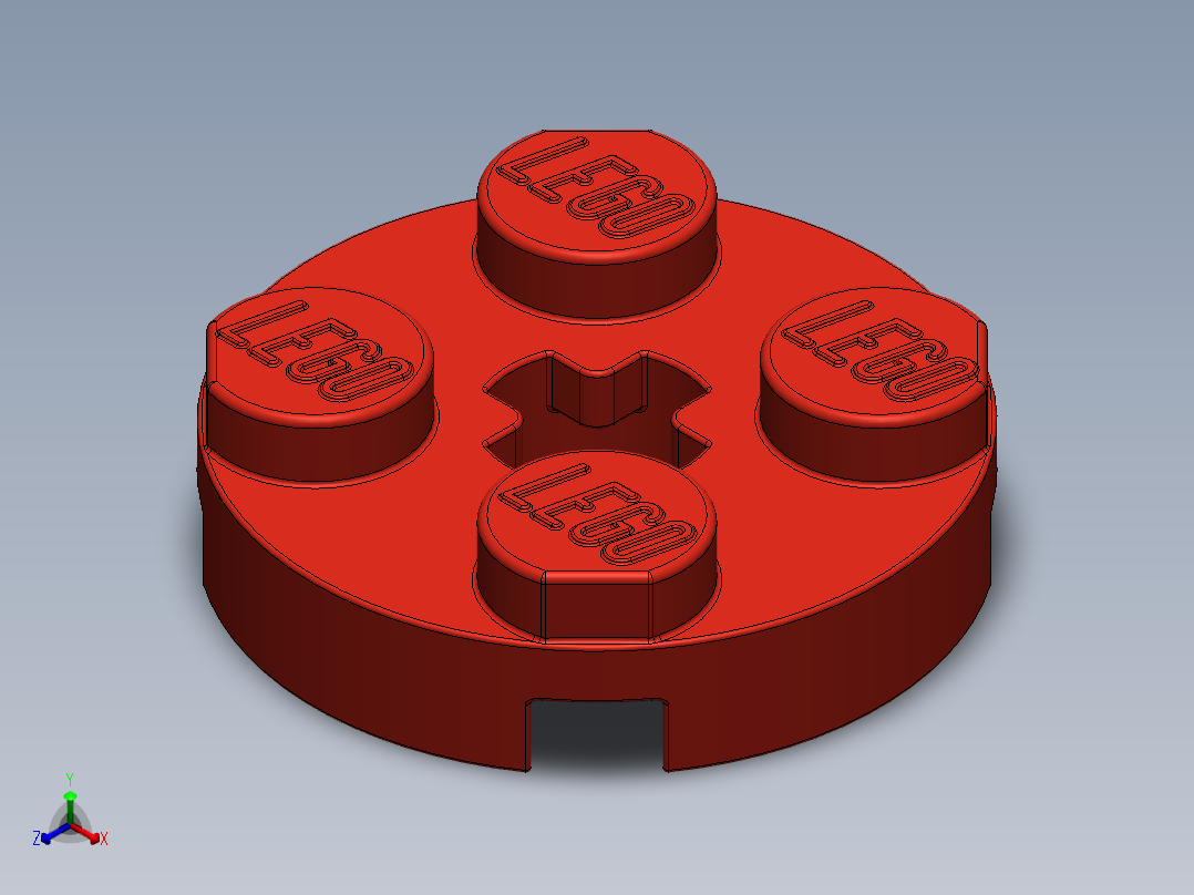 乐高零件 4032 板 2 x 2 圆形-403221 Red Plate 2 x 2 Round.SLDPRT正等轴测图