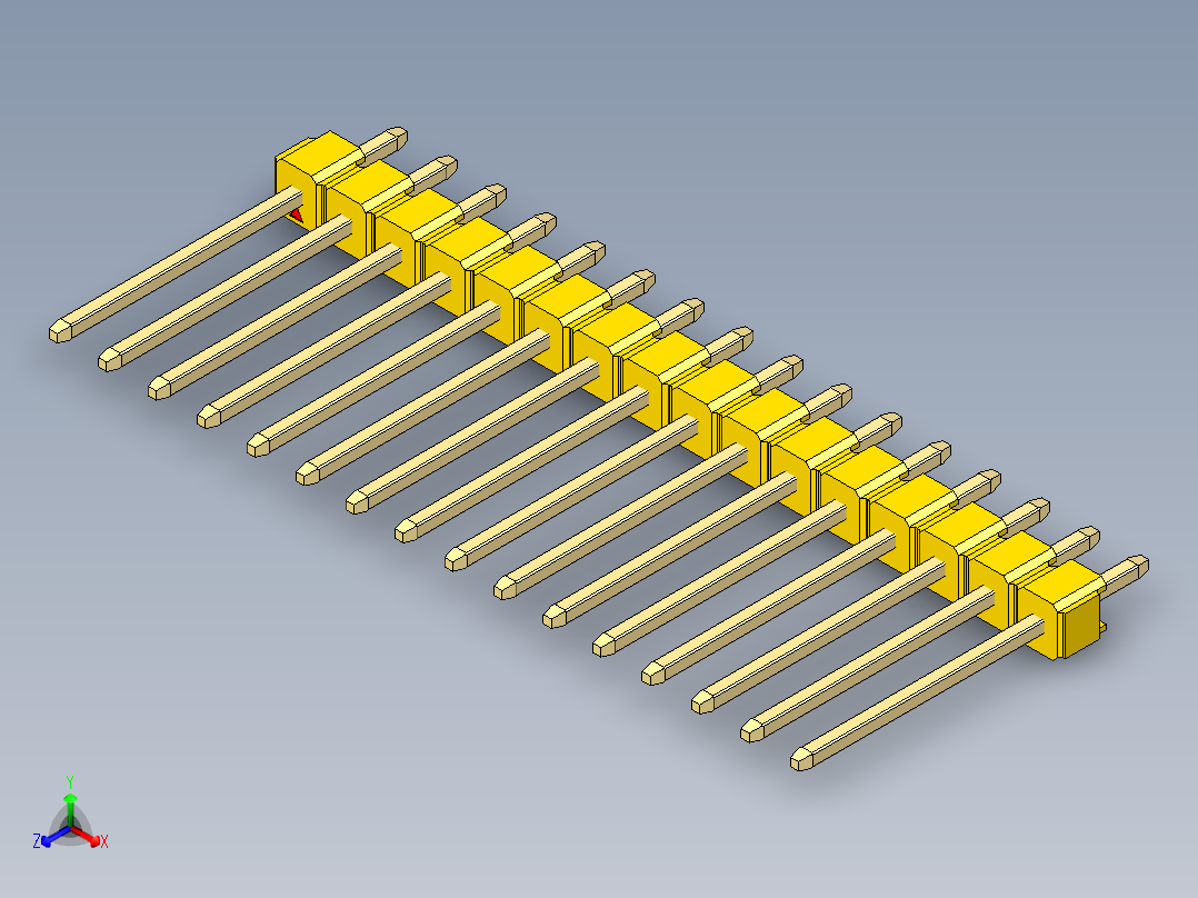彩色公头100mil（2.54mm）系列-DS1021_yellow_1x16p_100mil_Type5_rev1.0正等轴测图