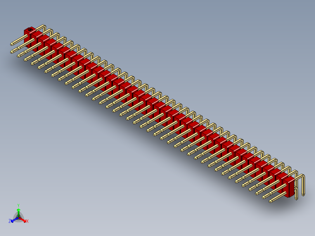 彩色公排针 100mil 2.54mm 系列-DS1022_red_2x39p_100mil_TypeD_rev1.0正等轴测图