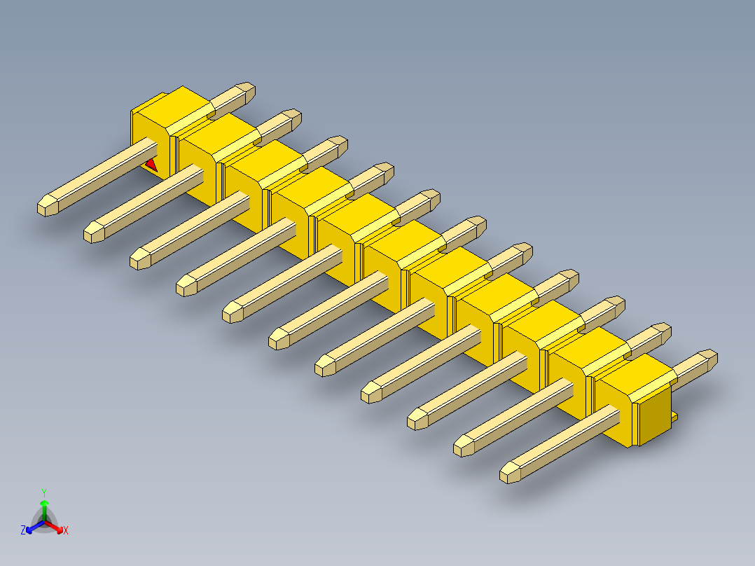 彩色公头100mil（2.54mm）系列-DS1021_yellow_1x11p_100mil_Type1_rev1.0正等轴测图