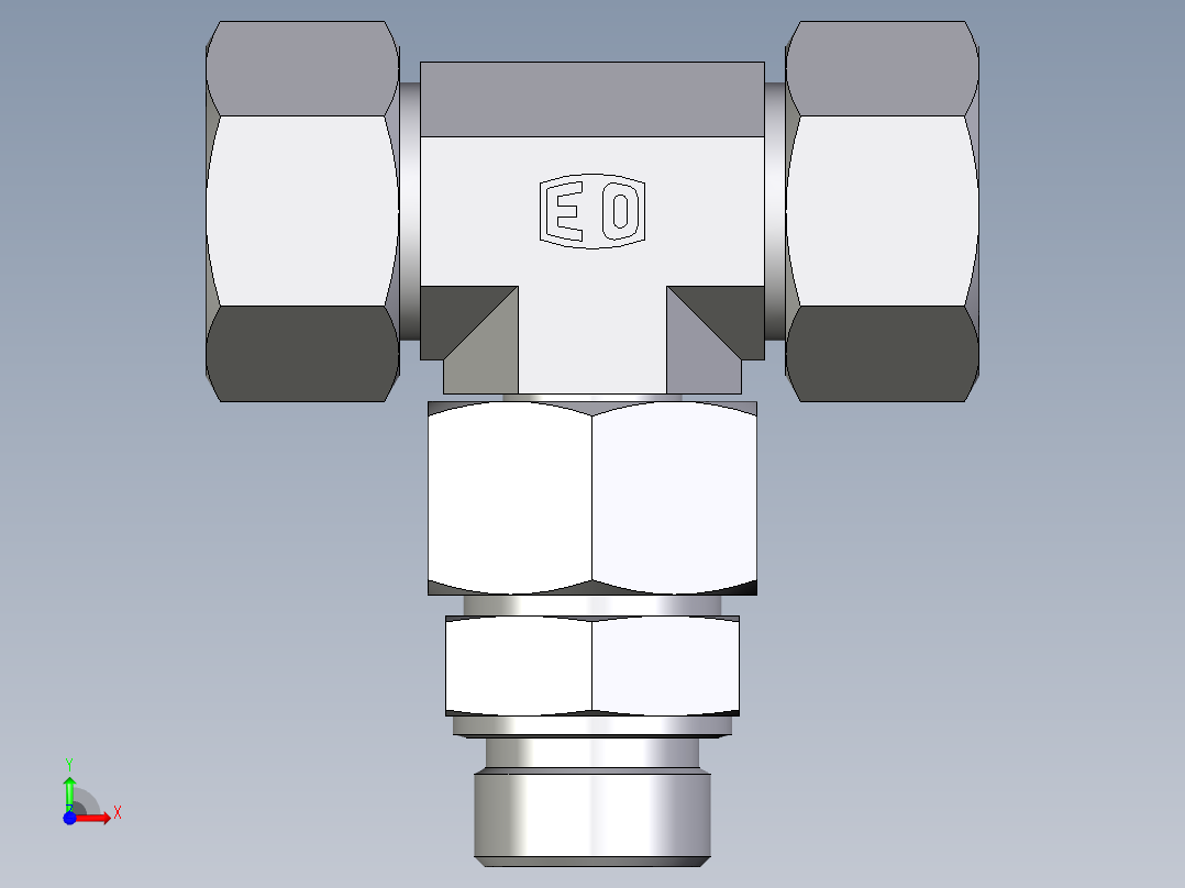卡套式工业通用硬管接头EO_Assembled_adjustable_standpipe_branch_tee_EVT25SM71前视图