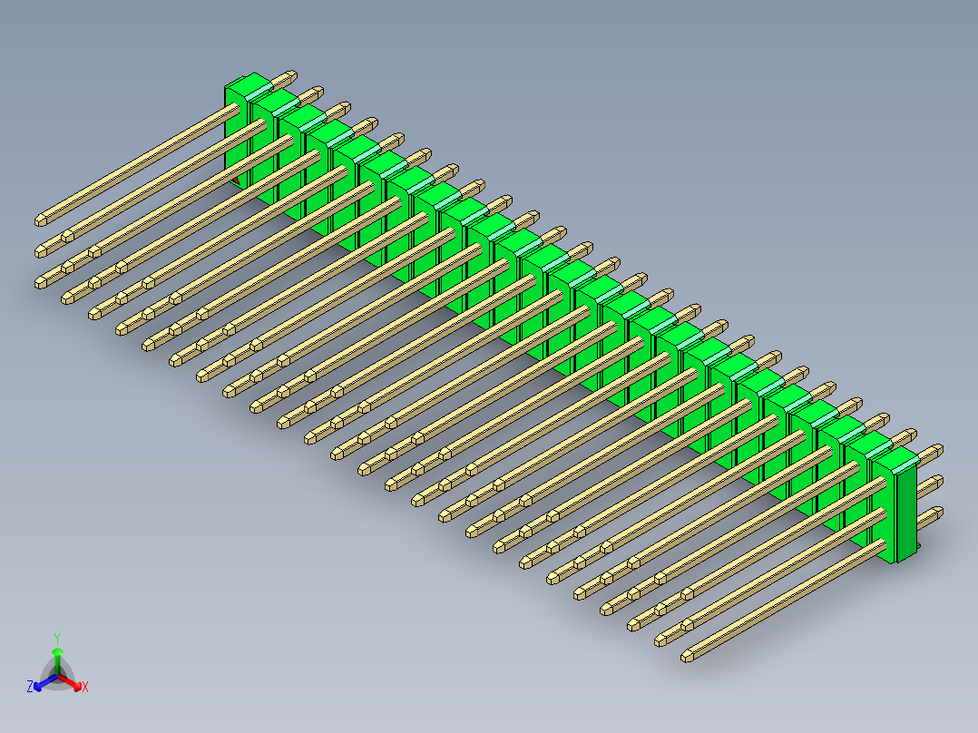 彩色公头100mil（2.54mm）系列-DS1021_green_3x25p_100mil_Type19_rev1.0正等轴测图