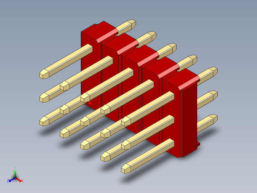 彩色公头100mil（2.54mm）系列-DS1021_red_3x05p_100mil_Type1_rev1.0正等轴测图