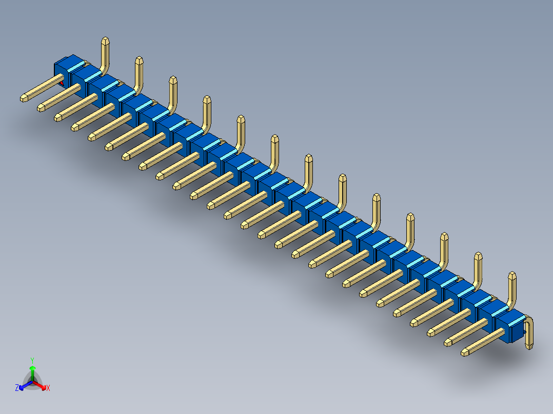 彩色公排针 100mil 2.54mm 系列-DS1022_blue_27p_100mil_Type_SMT_R2_rev1.0正等轴测图