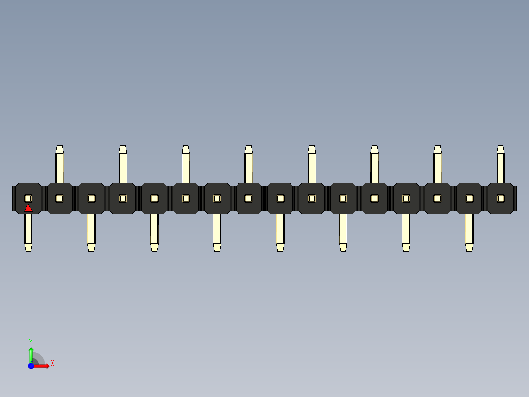 彩色公排针 100mil 2.54mm 系列-DS1022_black_16p_100mil_Type_SMT_R2_rev1.0前视图