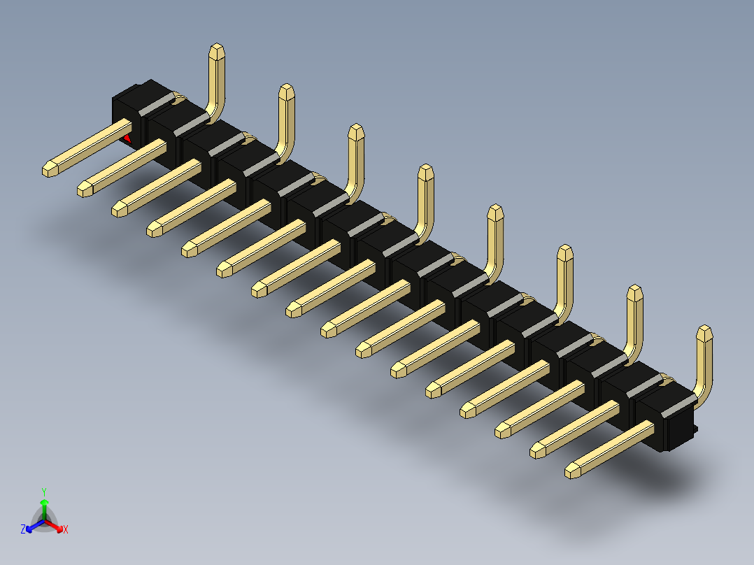 彩色公排针 100mil 2.54mm 系列-DS1022_black_16p_100mil_Type_SMT_R2_rev1.0正等轴测图
