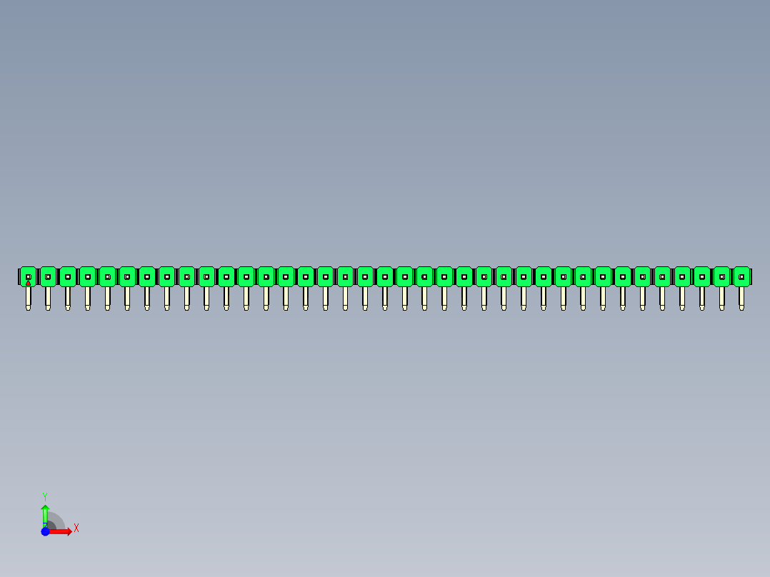 彩色公排针 100mil 2.54mm 系列-DS1022_green_1x37p_100mil_TypeD_rev1.0前视图