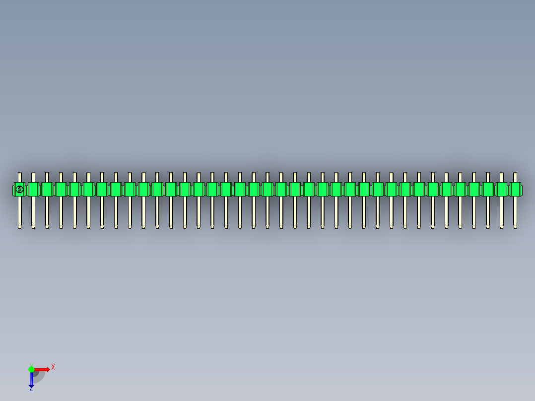 彩色公排针 100mil 2.54mm 系列-DS1022_green_1x37p_100mil_TypeD_rev1.0俯视图