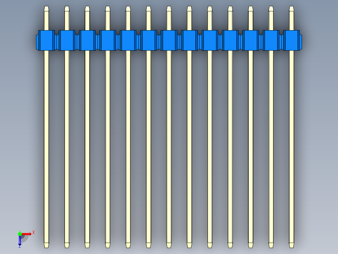 彩色公头100mil（2.54mm）系列-DS1021_blue_3x13p_100mil_Type43_rev1.0俯视图