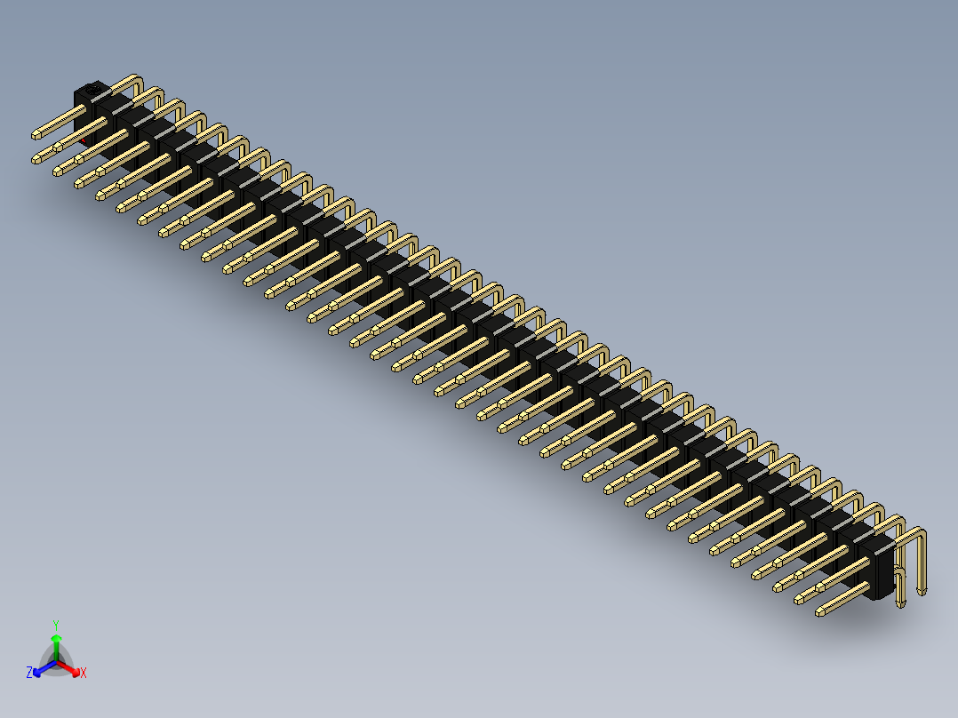 彩色公排针 100mil 2.54mm 系列-DS1022_black_2x38p_100mil_TypeD_rev1.0正等轴测图