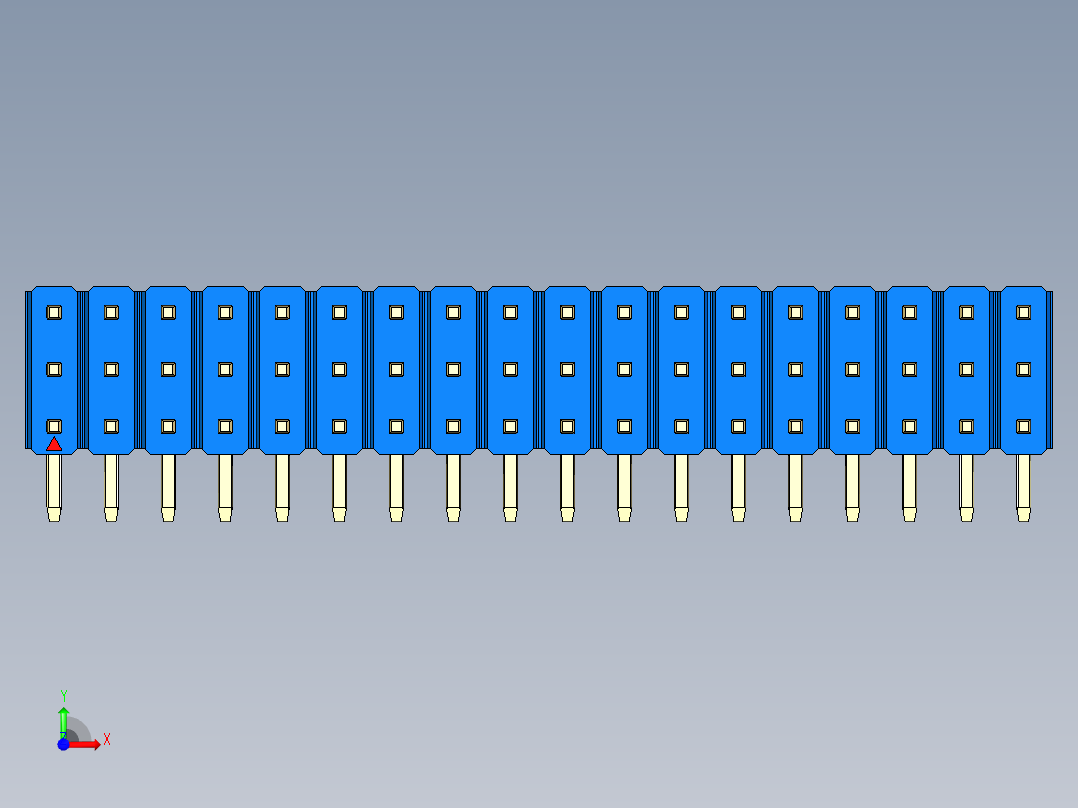 彩色公排针 100mil 2.54mm 系列-DS1022_blue_3x18p_100mil_TypeD_rev1.0前视图