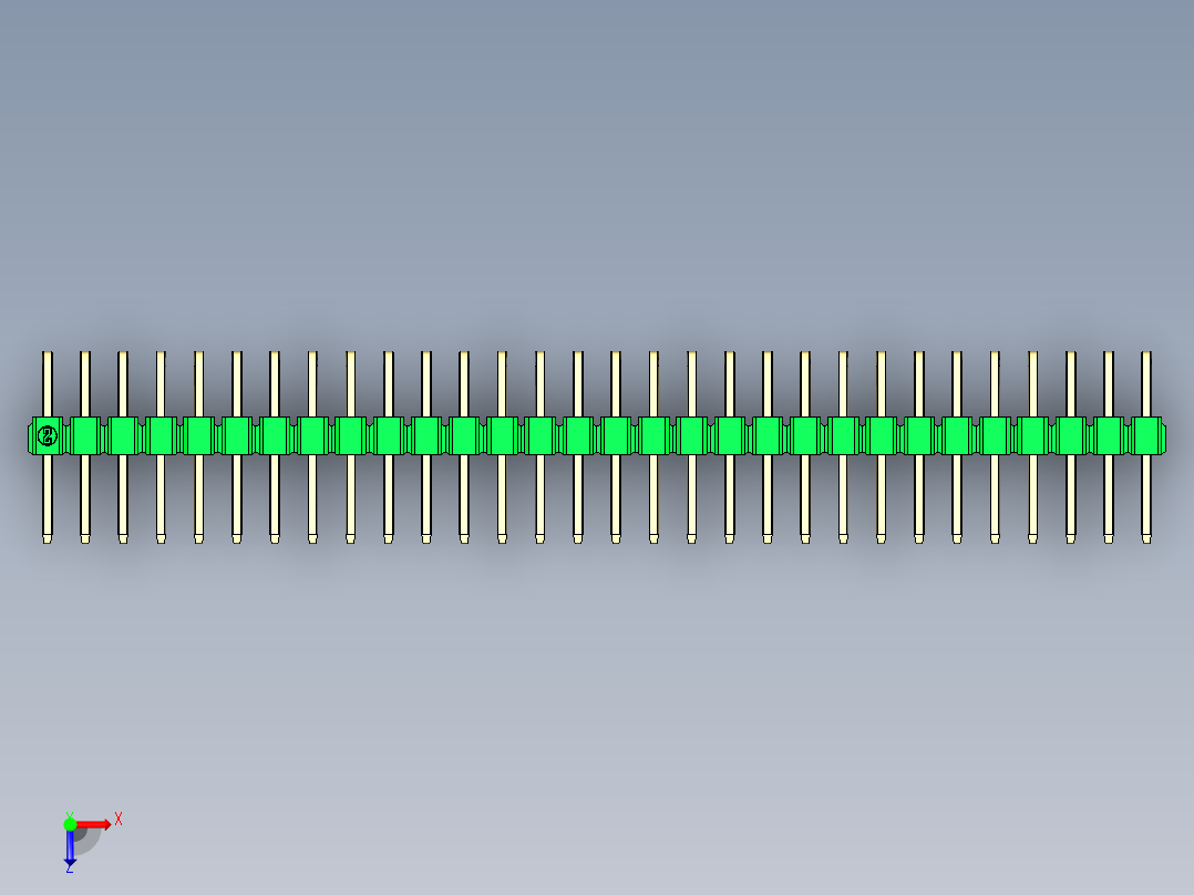 彩色公排针 100mil 2.54mm 系列-DS1022_green_2x30p_100mil_TypeD_rev1.0俯视图