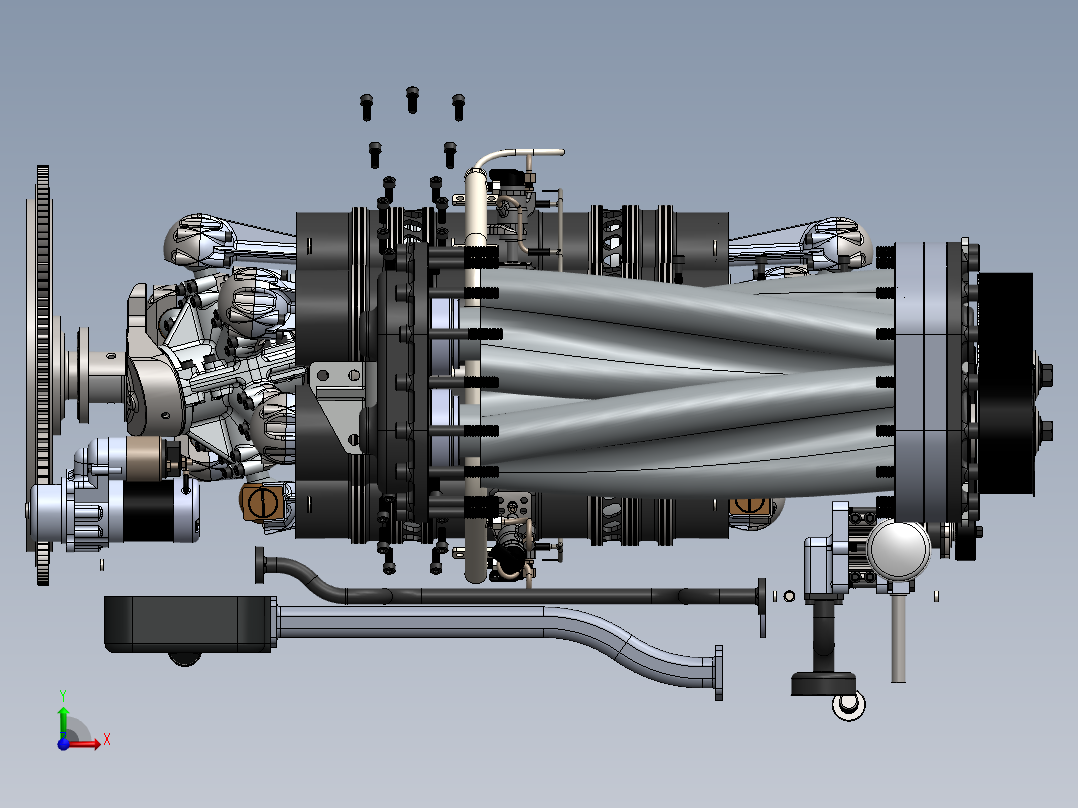 二冲程斜盘增压柴油机前视图