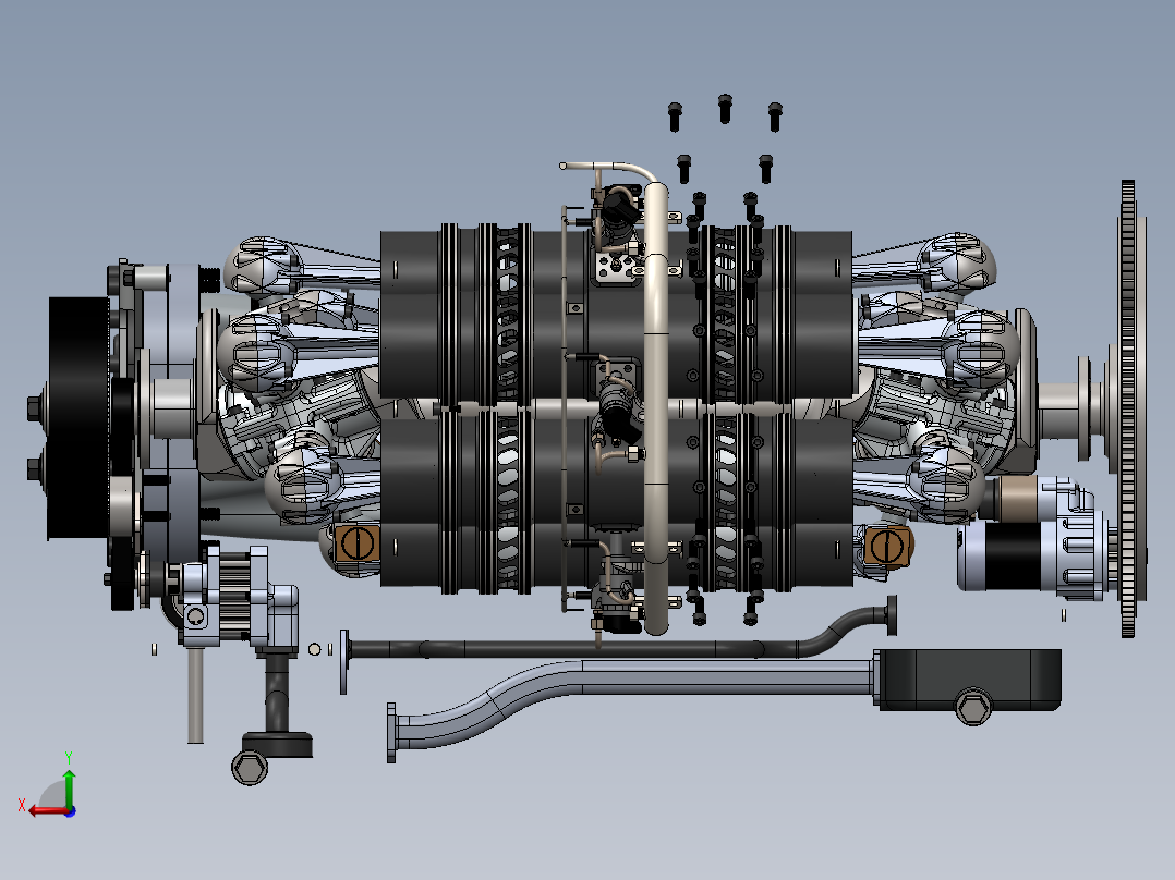 二冲程斜盘增压柴油机后视图