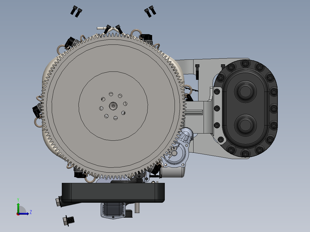 二冲程斜盘增压柴油机左视图