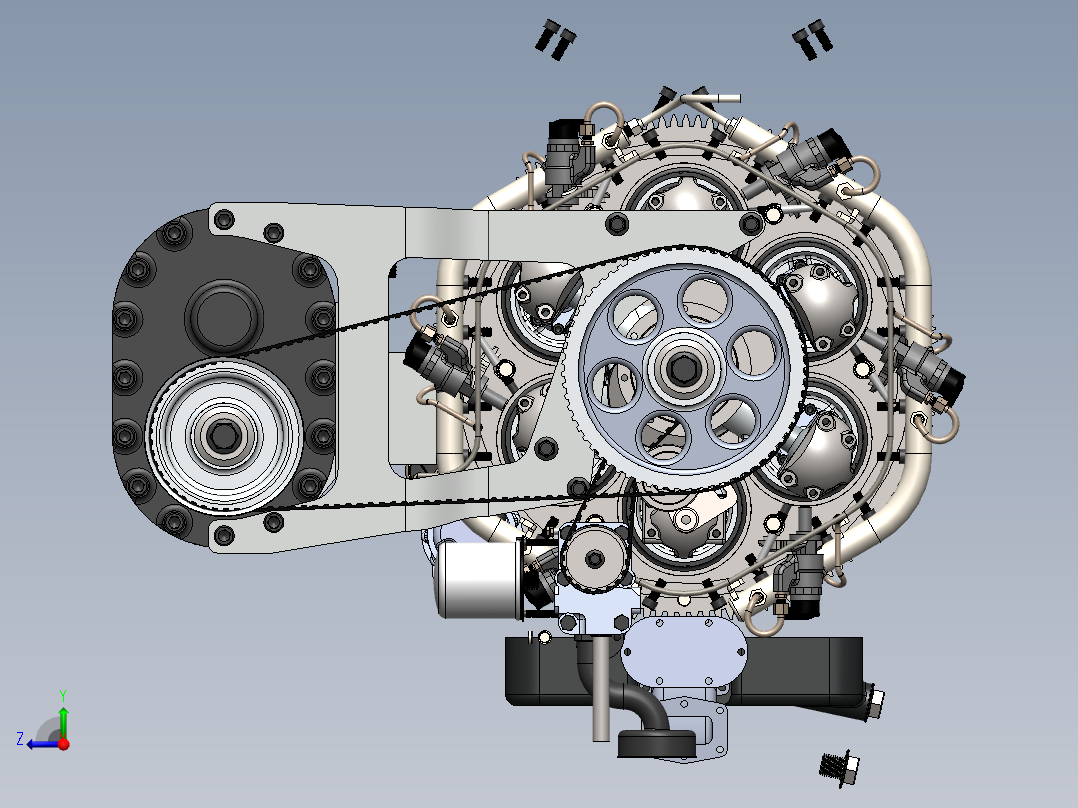 二冲程斜盘增压柴油机右视图