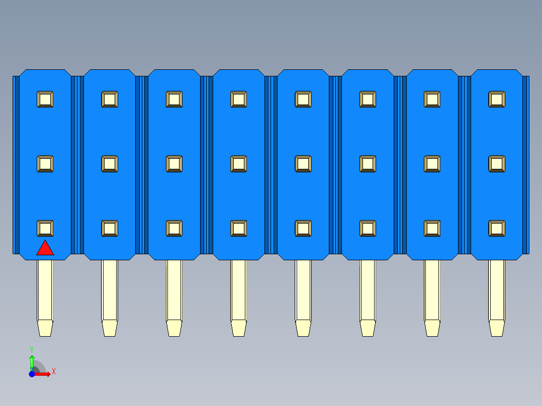彩色公排针 100mil 2.54mm 系列-DS1022_blue_3x08p_100mil_TypeD_rev1.0前视图