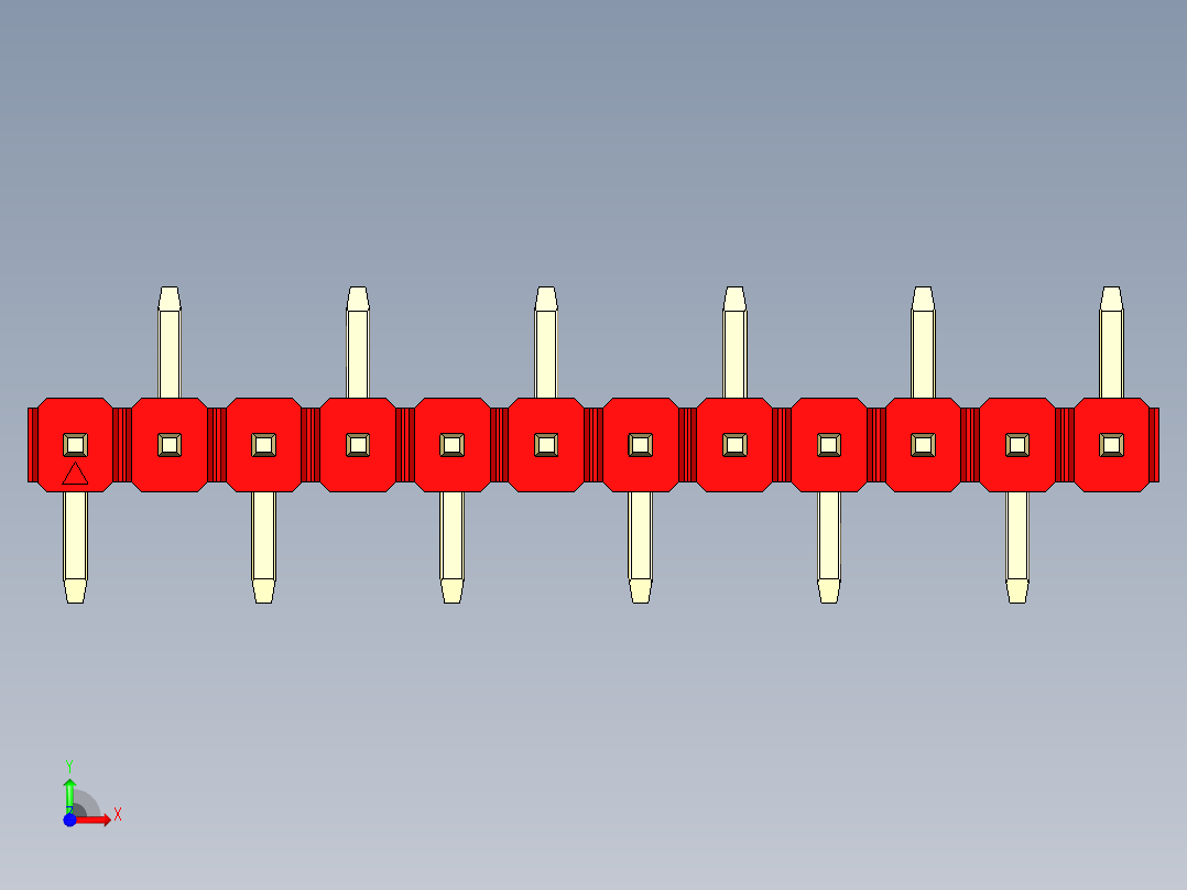 彩色公排针 100mil 2.54mm 系列-DS1022_red_12p_100mil_Type_SMT_R2_rev1.0前视图