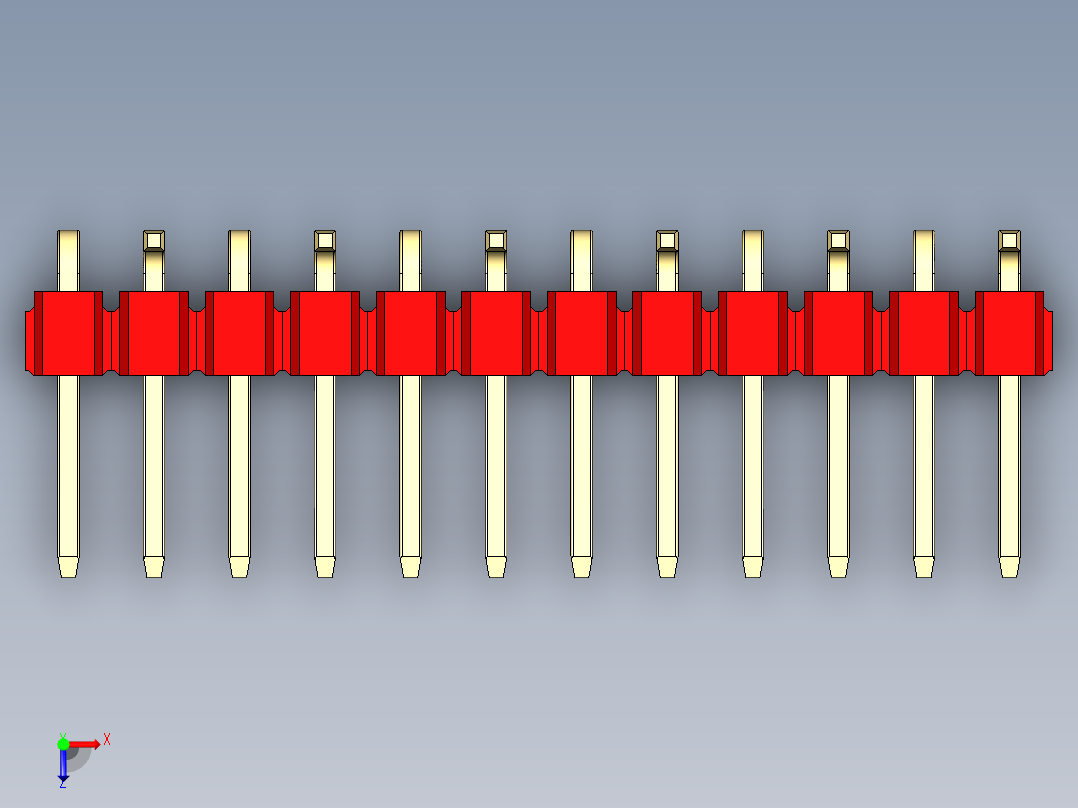 彩色公排针 100mil 2.54mm 系列-DS1022_red_12p_100mil_Type_SMT_R2_rev1.0俯视图
